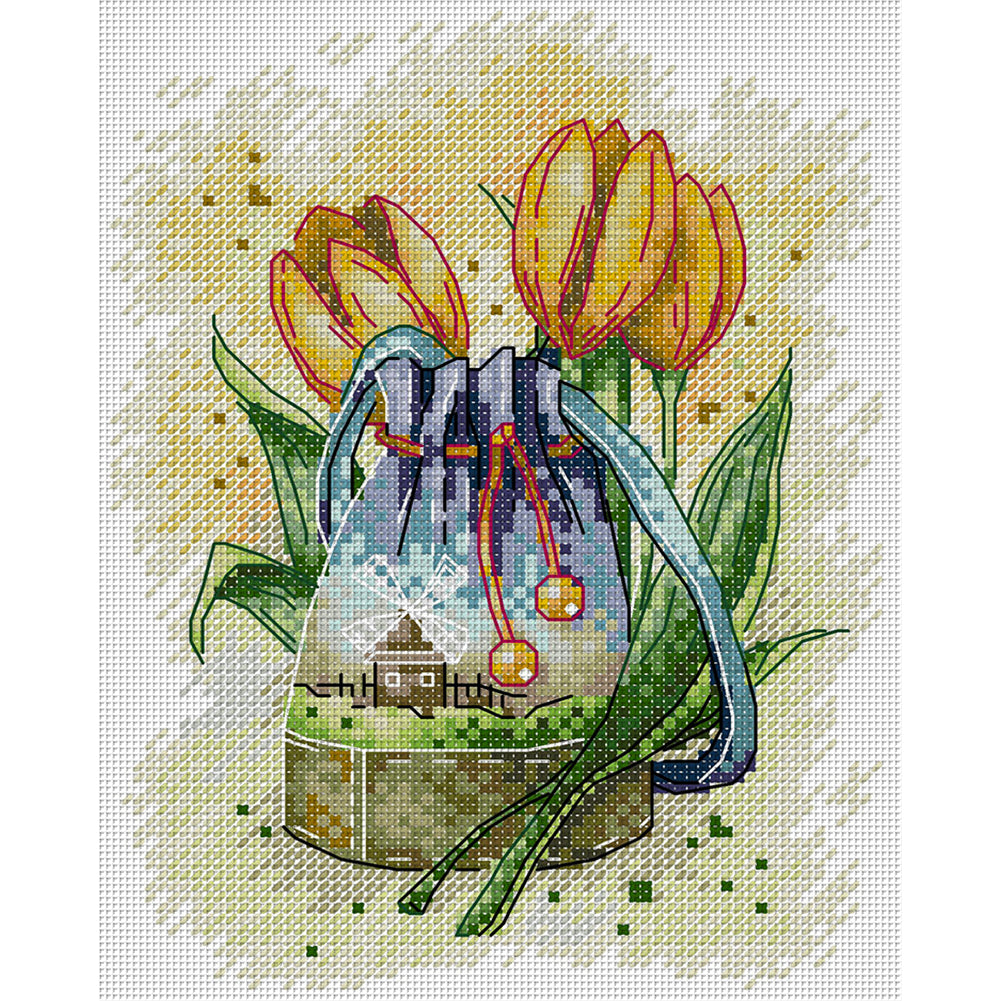 School Bag And Tulips - 14CT Stamped Cross Stitch 18*21CM(Joy Sunday)