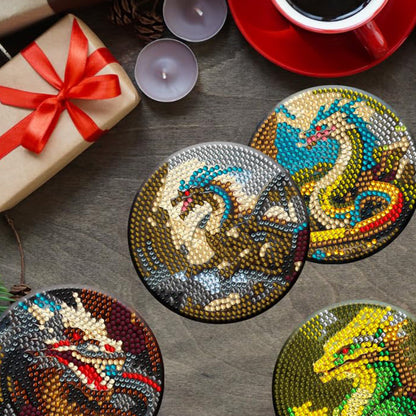 8PCS Wooden Diamond Painting Coasters Kits for Adults Kids Beginner (Dragon)