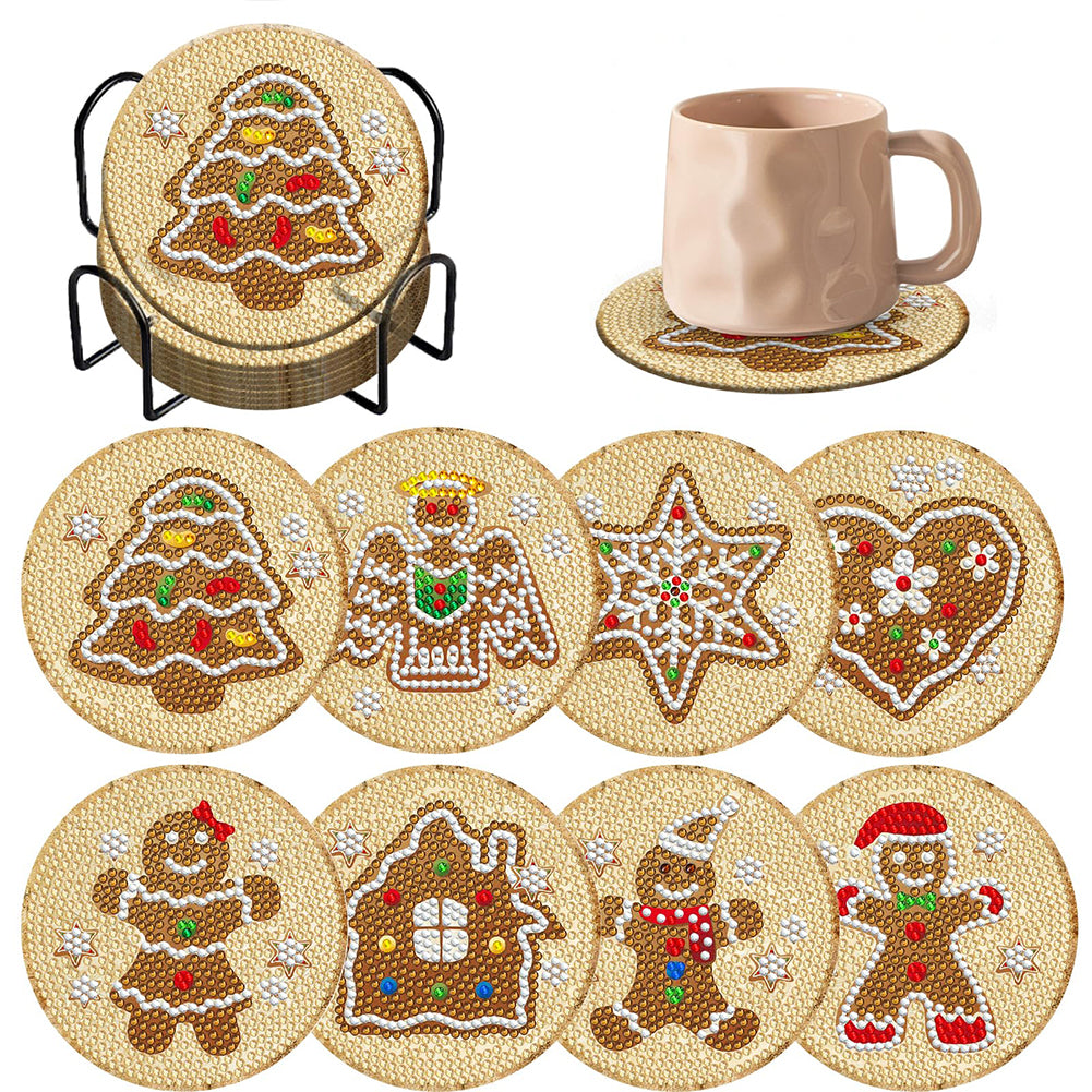8PCS Wooden Diamond Painting Coasters Kits for Adults Kids (Gingerbread Man)