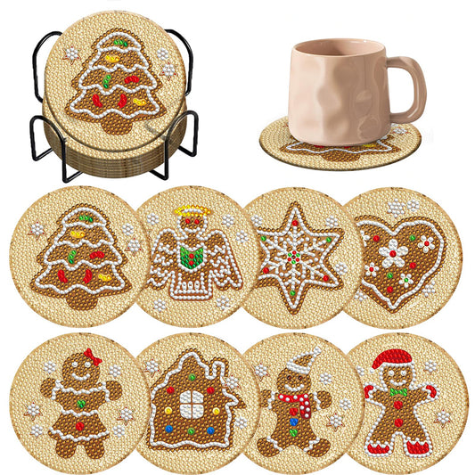 8PCS Wooden Diamond Painting Coasters Kits for Adults Kids (Gingerbread Man)