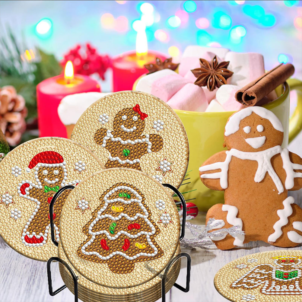 8PCS Wooden Diamond Painting Coasters Kits for Adults Kids (Gingerbread Man)