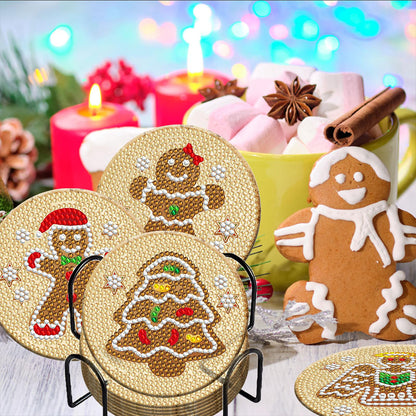 8PCS Wooden Diamond Painting Coasters Kits for Adults Kids (Gingerbread Man)
