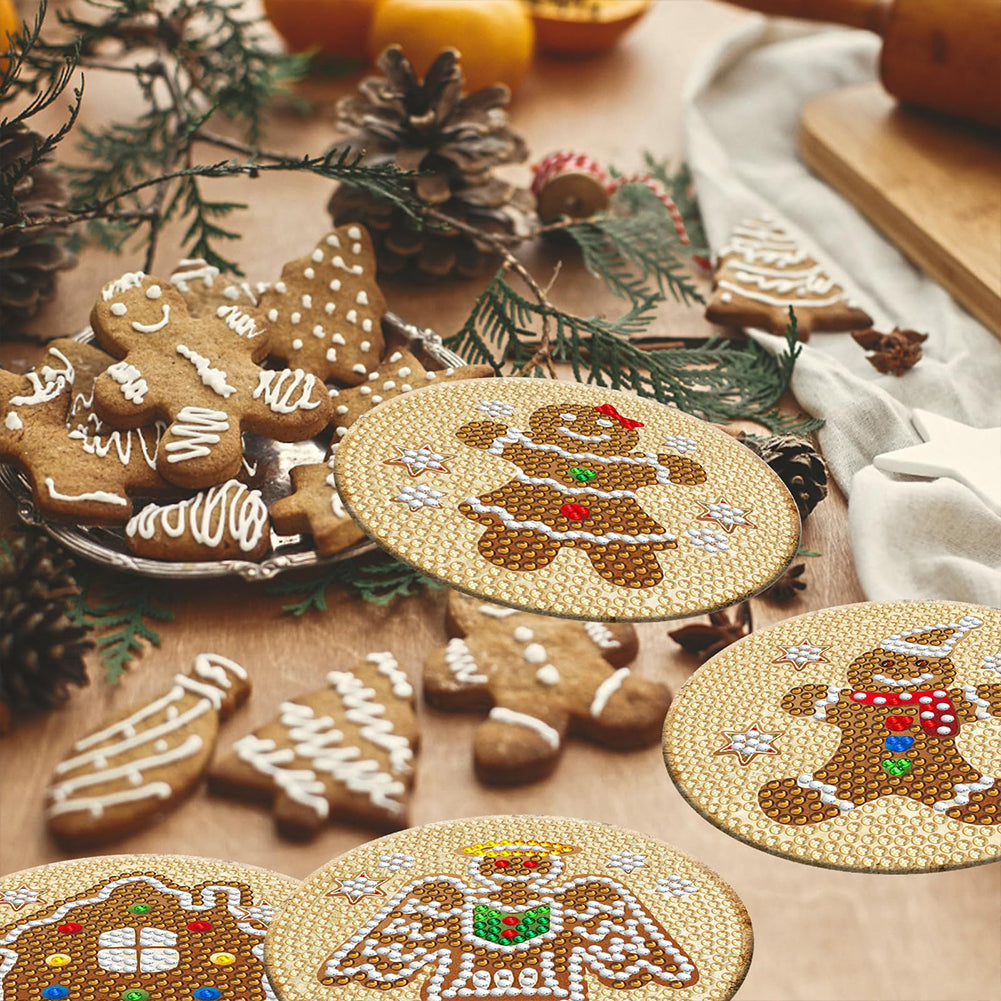 8PCS Wooden Diamond Painting Coasters Kits for Adults Kids (Gingerbread Man)