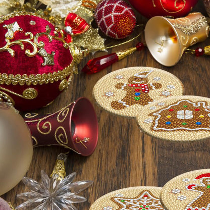 8PCS Wooden Diamond Painting Coasters Kits for Adults Kids (Gingerbread Man)