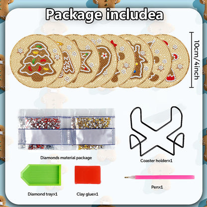 8PCS Wooden Diamond Painting Coasters Kits for Adults Kids (Gingerbread Man)