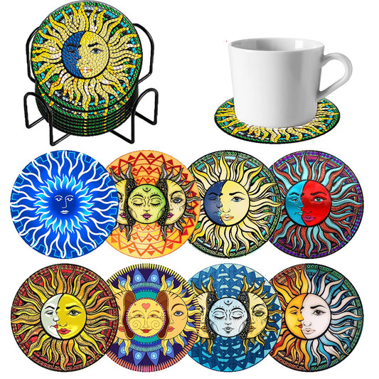 8PCS Wooden Diamond Painting Coasters Kits for Adults Kids (Star and Moon God)