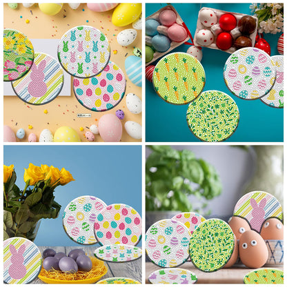 8PCS Wooden Diamond Painting Coasters Kits for Adults Kids Beginner(Easter Eggs)