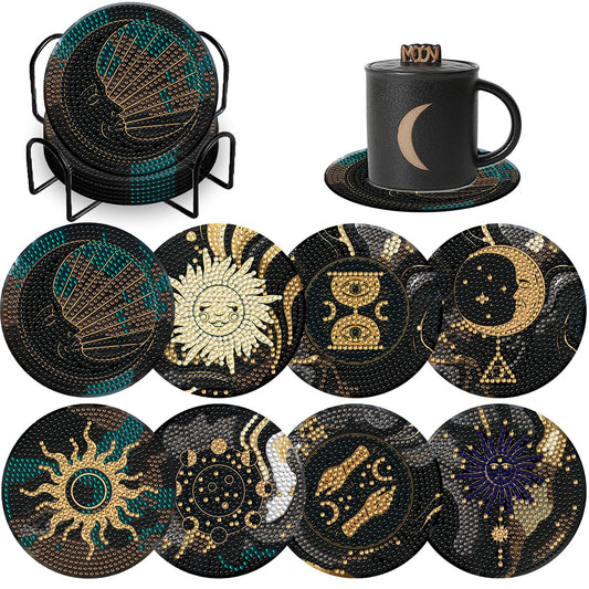 8PCS Wooden Diamond Painting Coasters Kits for Adults Kid(Mystery Star and Moon)