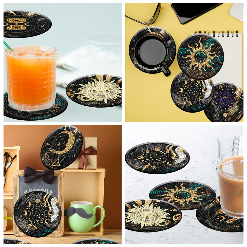 8PCS Wooden Diamond Painting Coasters Kits for Adults Kid(Mystery Star and Moon)