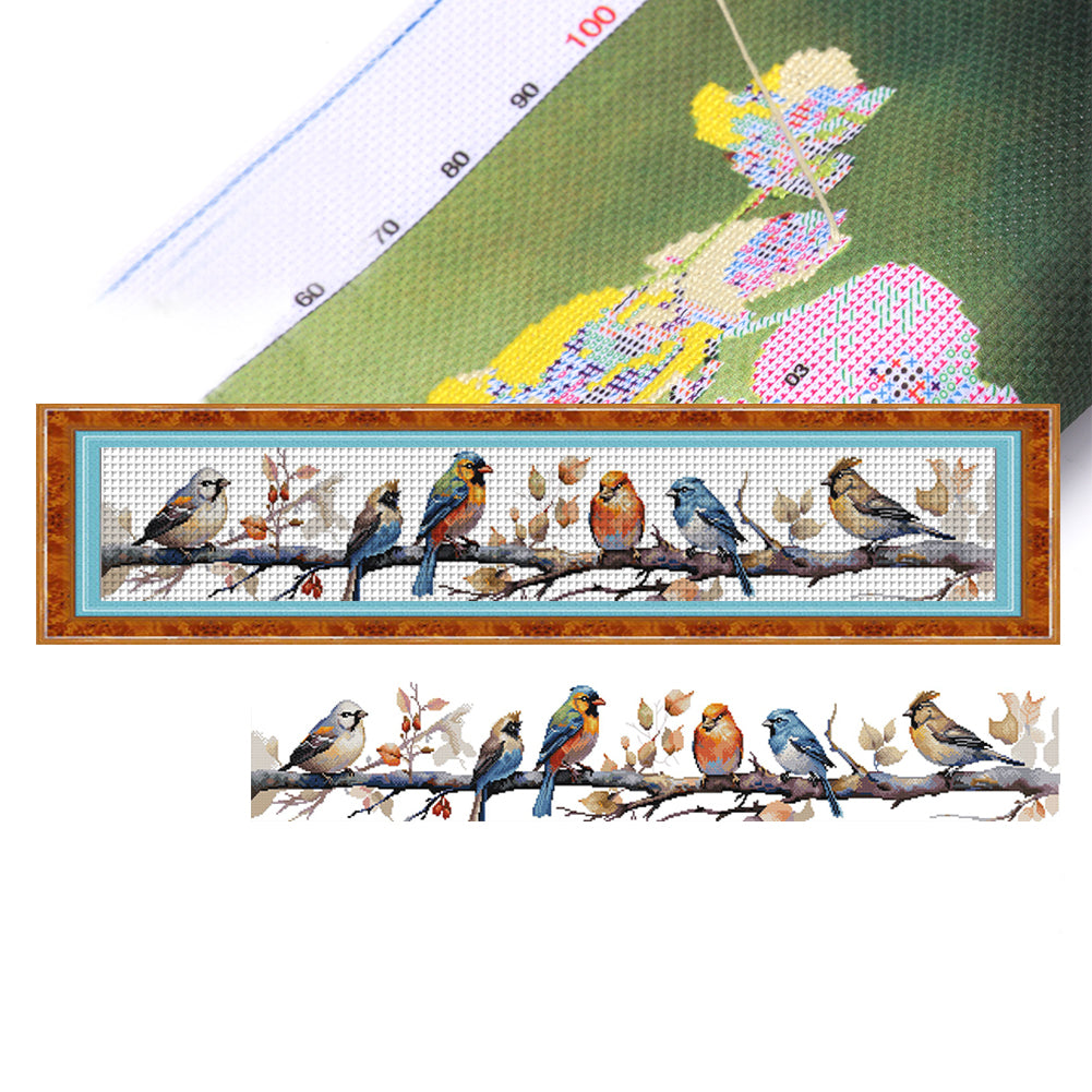 Birdie Four - 14CT Stamped Cross Stitch 95*19CM(Joy Sunday)