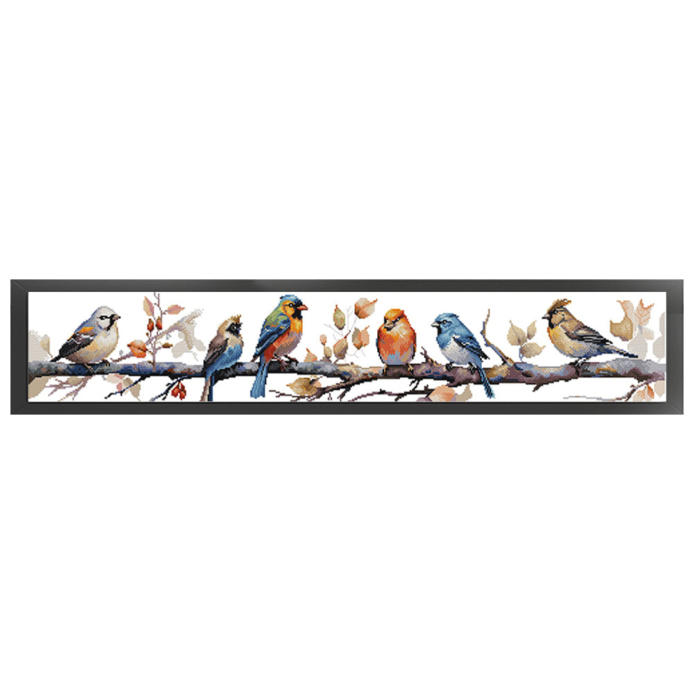 Birdie Four - 14CT Stamped Cross Stitch 95*19CM(Joy Sunday)