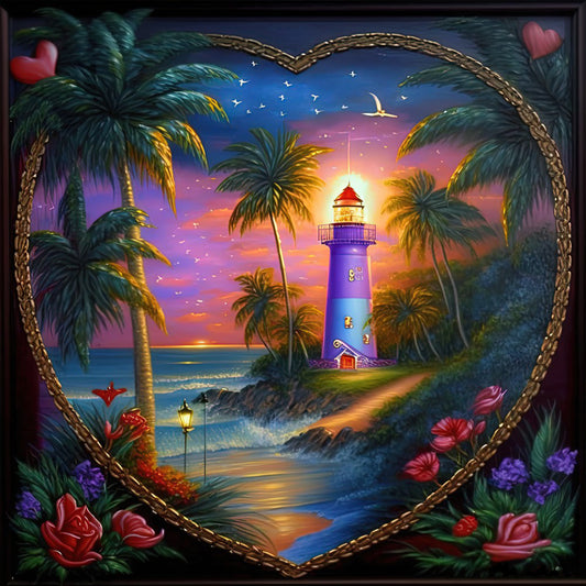 Beach Lighthouse - Full Round Drill Diamond Painting 30*30CM