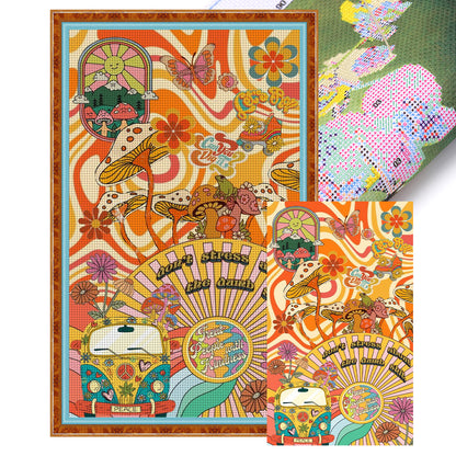 Mushroom Butterfly Illustration - 11CT Stamped Cross Stitch 50*85CM