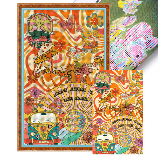 Mushroom Butterfly Illustration - 11CT Stamped Cross Stitch 50*85CM
