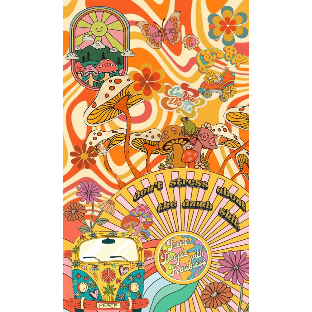 Mushroom Butterfly Illustration - 11CT Stamped Cross Stitch 50*85CM