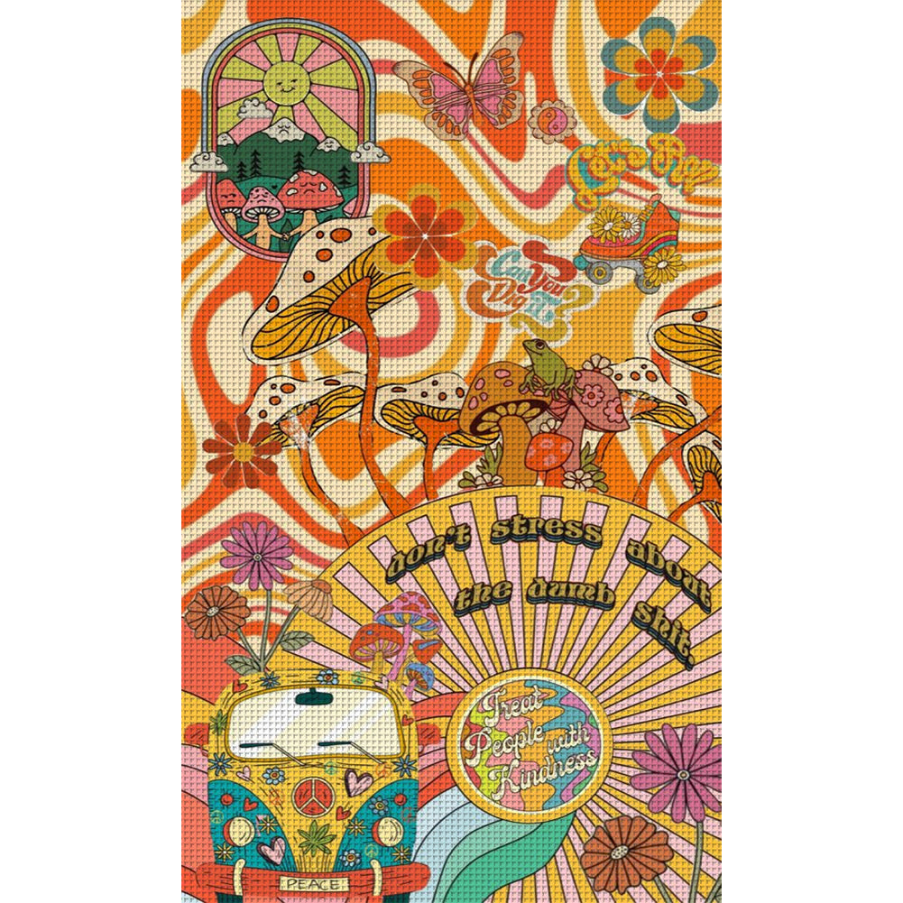 Mushroom Butterfly Illustration - 11CT Stamped Cross Stitch 50*85CM