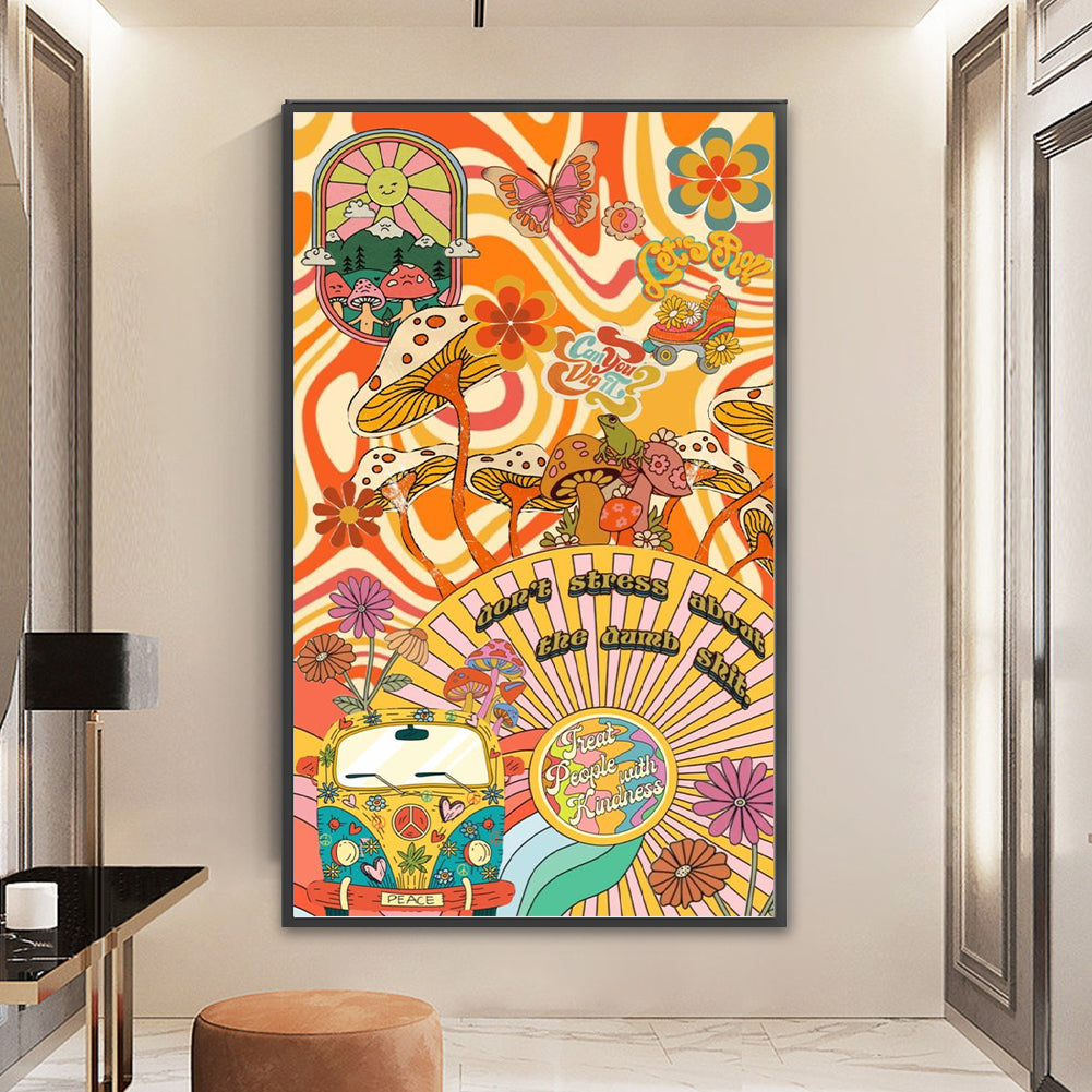 Mushroom Butterfly Illustration - 11CT Stamped Cross Stitch 50*85CM