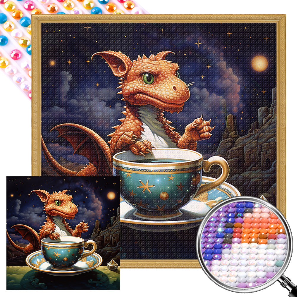 Dragon And Coffee Cup - Full Round AB Drill Diamond Painting 40*40CM