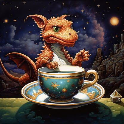 Dragon And Coffee Cup - Full Round AB Drill Diamond Painting 40*40CM