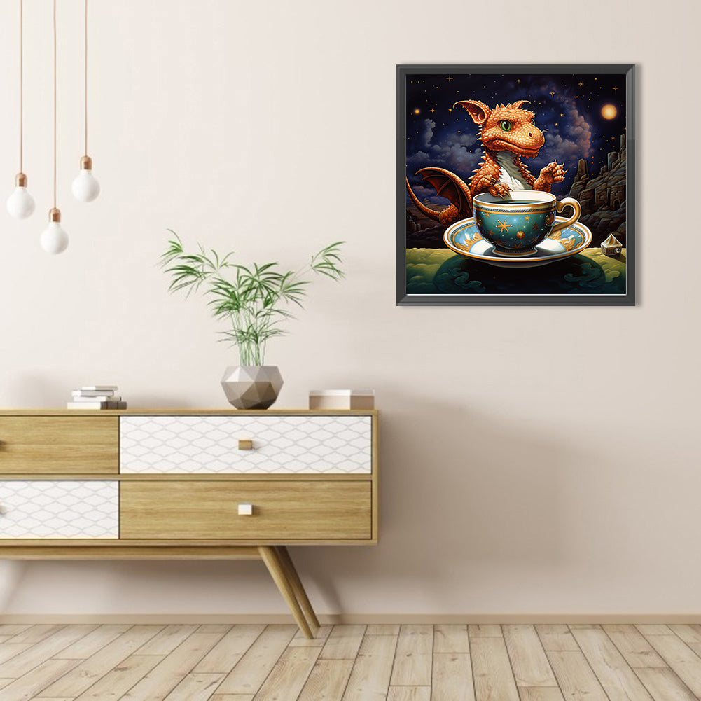 Dragon And Coffee Cup - Full Round AB Drill Diamond Painting 40*40CM