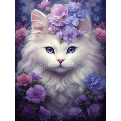 Purple White Cat - Full Round Drill Diamond Painting 30*40CM