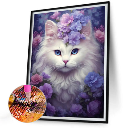 Purple White Cat - Full Round Drill Diamond Painting 30*40CM