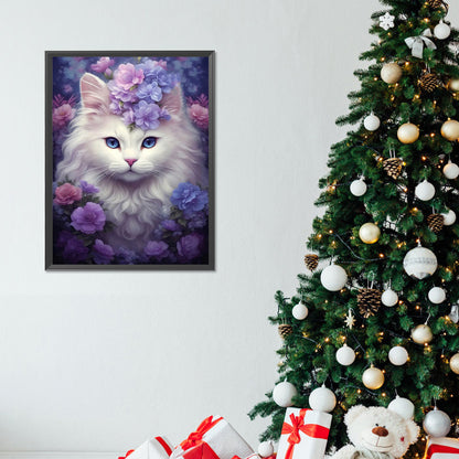 Purple White Cat - Full Round Drill Diamond Painting 30*40CM