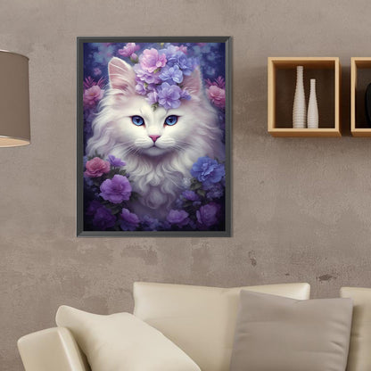 Purple White Cat - Full Round Drill Diamond Painting 30*40CM