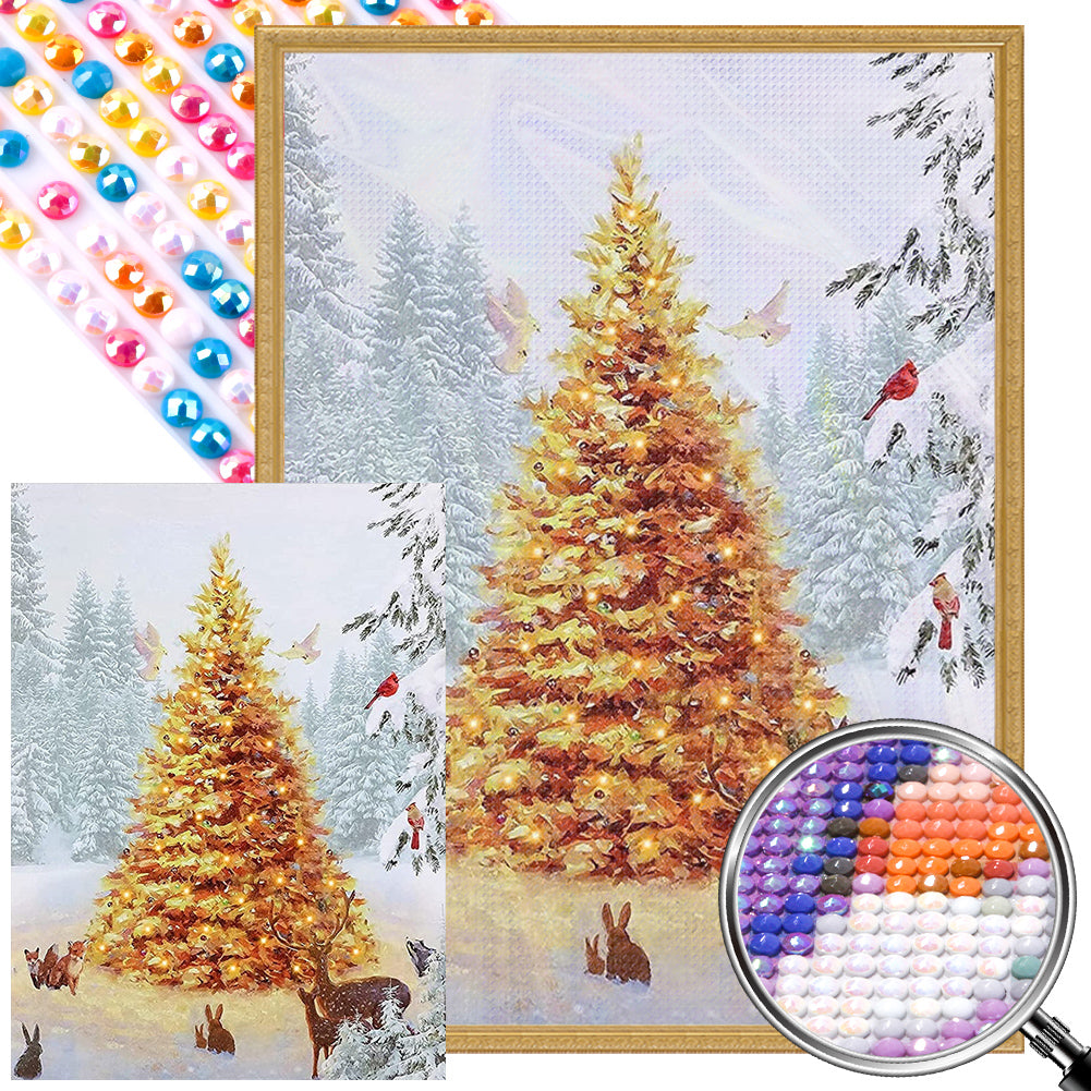 Christmas Tree And Animals In The Snow - Full Round AB Drill Diamond Painting 40*55CM