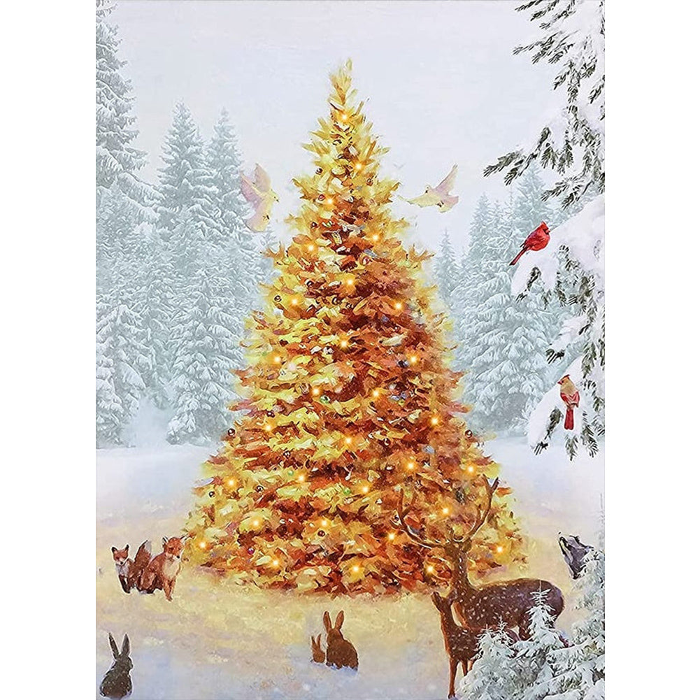 Christmas Tree And Animals In The Snow - Full Round AB Drill Diamond Painting 40*55CM