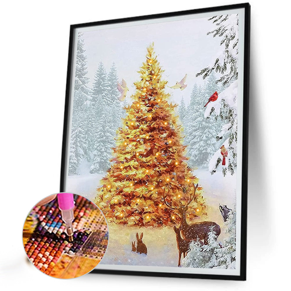 Christmas Tree And Animals In The Snow - Full Round AB Drill Diamond Painting 40*55CM