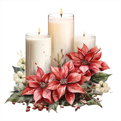 Christmas Flowers And Candles - Full Round Drill Diamond Painting 30*30CM