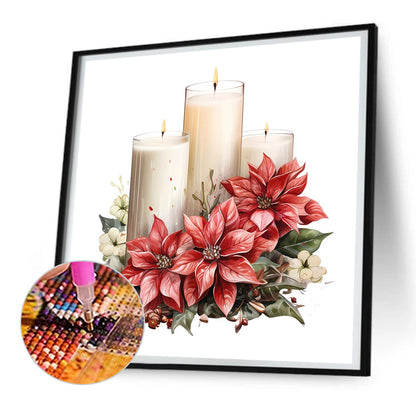 Christmas Flowers And Candles - Full Round Drill Diamond Painting 30*30CM