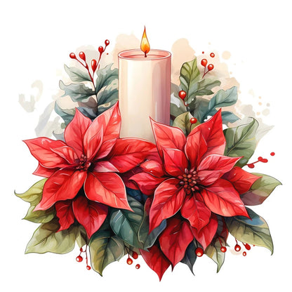 Christmas Flowers And Candles - Full Round Drill Diamond Painting 30*30CM