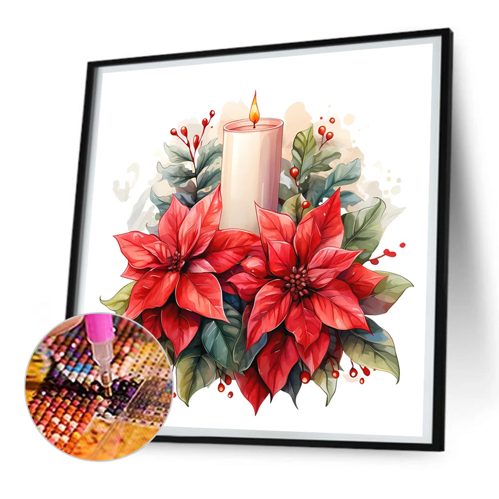 Christmas Flowers And Candles - Full Round Drill Diamond Painting 30*30CM