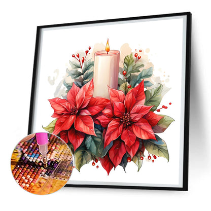 Christmas Flowers And Candles - Full Round Drill Diamond Painting 30*30CM