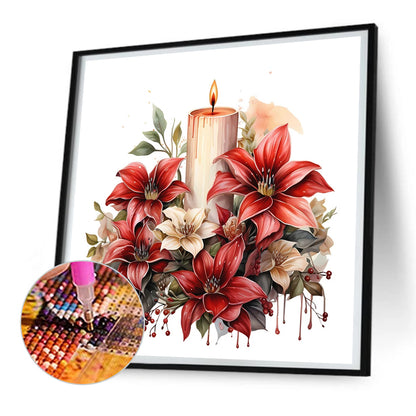 Christmas Flowers And Candles - Full Round Drill Diamond Painting 30*30CM