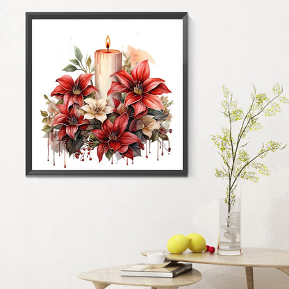 Christmas Flowers And Candles - Full Round Drill Diamond Painting 30*30CM