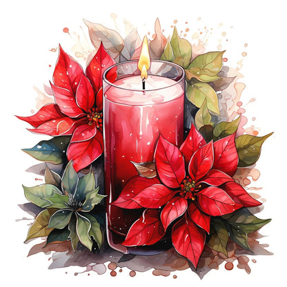 Christmas Flowers And Candles - Full Round Drill Diamond Painting 30*30CM