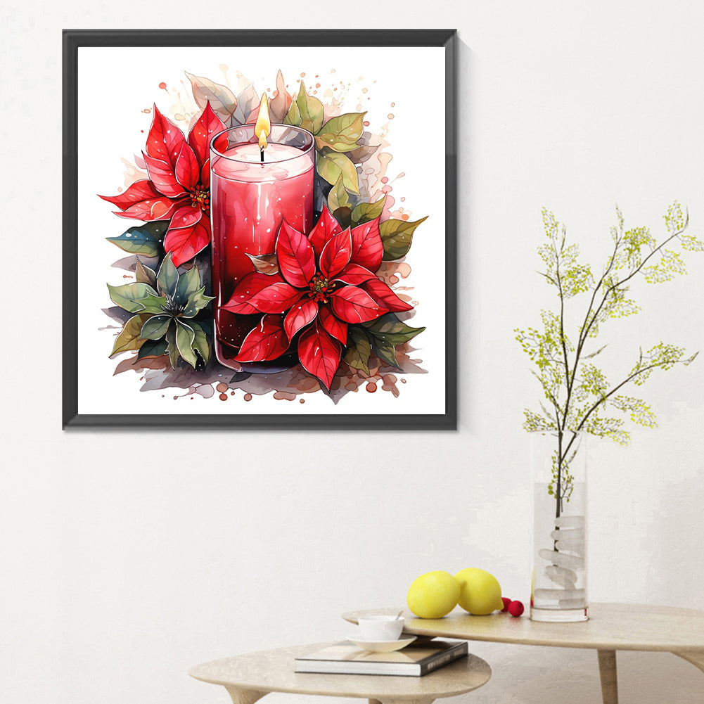 Christmas Flowers And Candles - Full Round Drill Diamond Painting 30*30CM