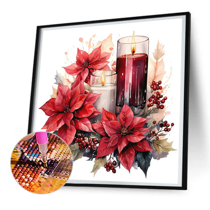 Christmas Flowers And Candles - Full Round Drill Diamond Painting 30*30CM