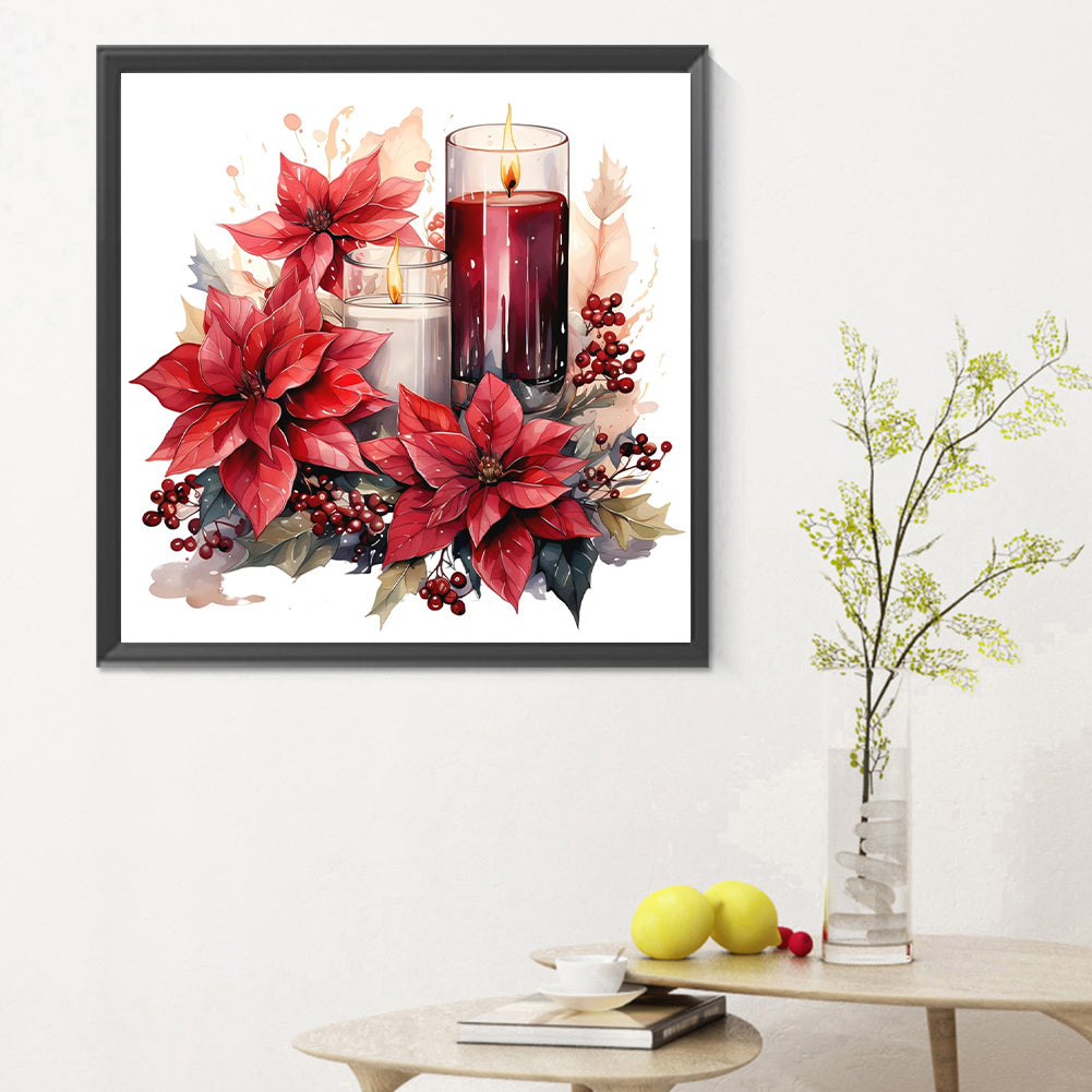 Christmas Flowers And Candles - Full Round Drill Diamond Painting 30*30CM