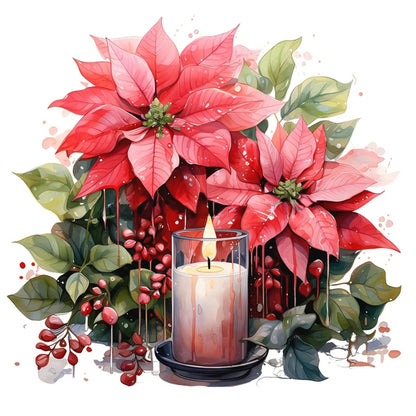 Christmas Flowers And Candles - Full Round Drill Diamond Painting 30*30CM