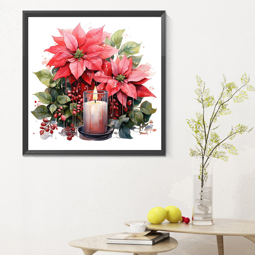 Christmas Flowers And Candles - Full Round Drill Diamond Painting 30*30CM