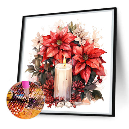 Christmas Flowers And Candles - Full Round Drill Diamond Painting 30*30CM