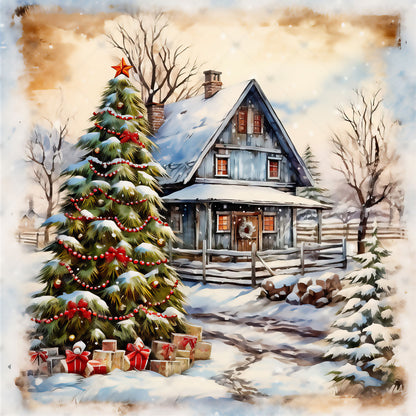 Christmas Tree In Front Of House - Full Round Drill Diamond Painting 30*30CM