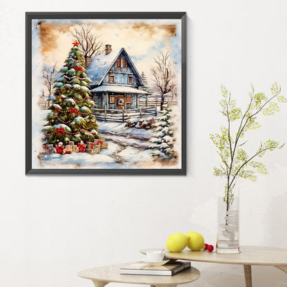 Christmas Tree In Front Of House - Full Round Drill Diamond Painting 30*30CM