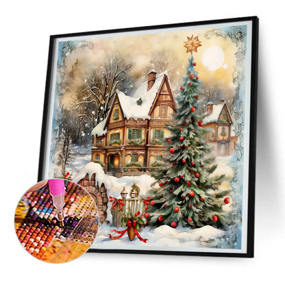 Christmas Tree In Front Of House - Full Round Drill Diamond Painting 30*30CM