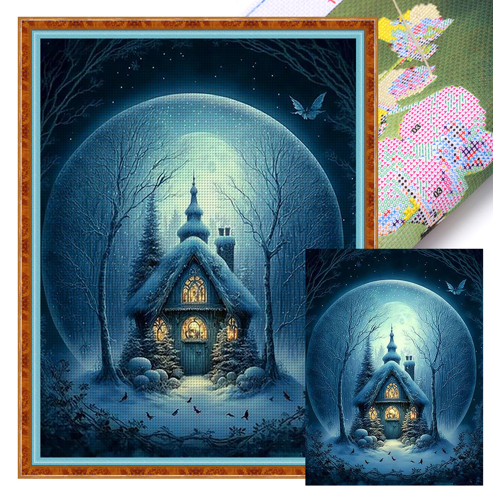 Hut Under Moonlight - 11CT Stamped Cross Stitch 50*65CM