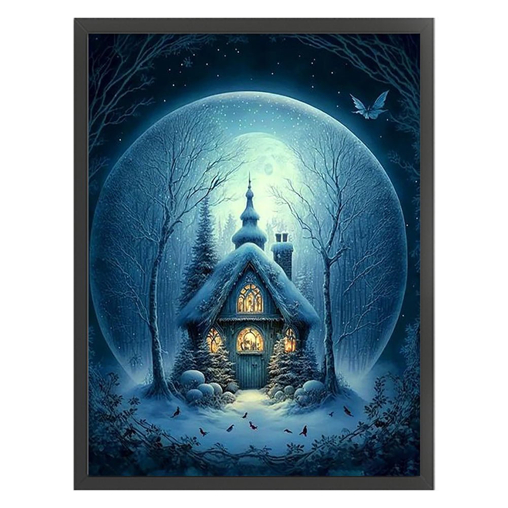 Hut Under Moonlight - 11CT Stamped Cross Stitch 50*65CM